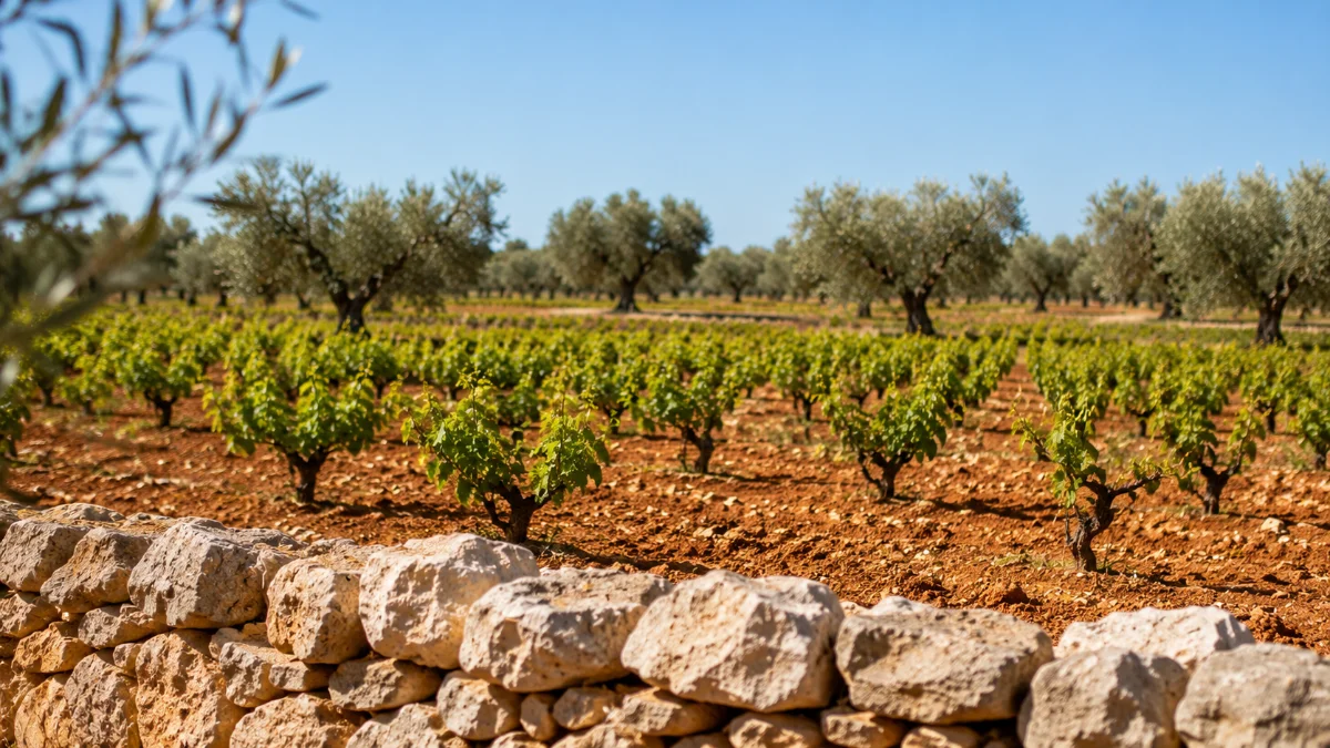 Vigneti su terra rossa nel Salento, territorio del Negroamaro e del Salice Salentino