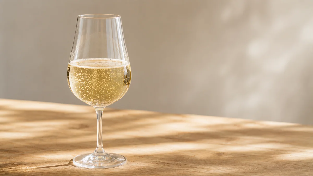 Calice di vino frizzante piemontese con bollicine fini in risalita